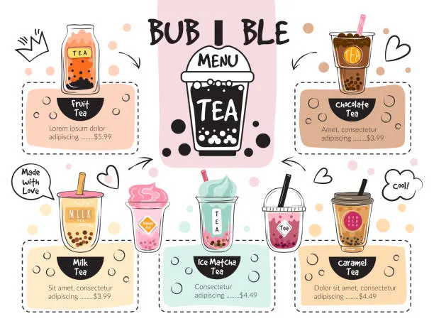 Thiet ke menu quan tra sua bubble milk tea menu 2, Thiết Kế Gia Phúc
